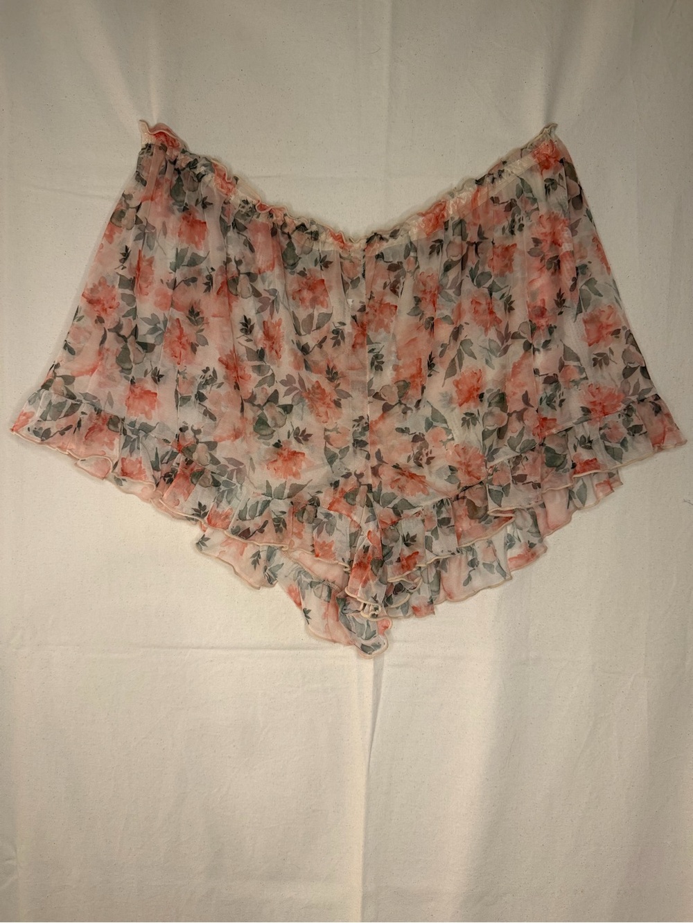 3/$20 Floral Mesh Ruffle Sleep Shorts - Peach Pink